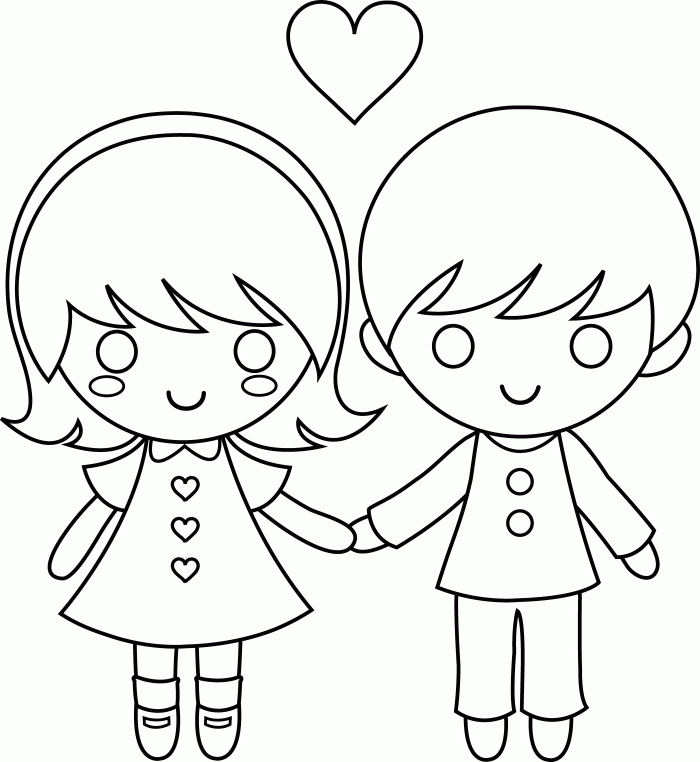 Kids Cartoon On Love Valentine Coloring Pages - Valentines Cartoon -  Coloring Home