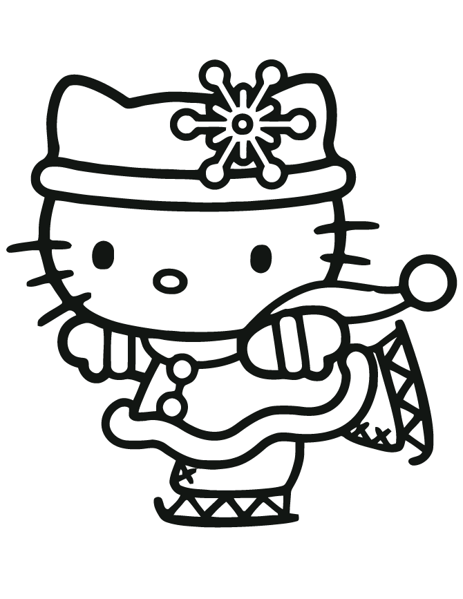 Hello Kitty Christmas Ice Skating Coloring Page | Free Printable 