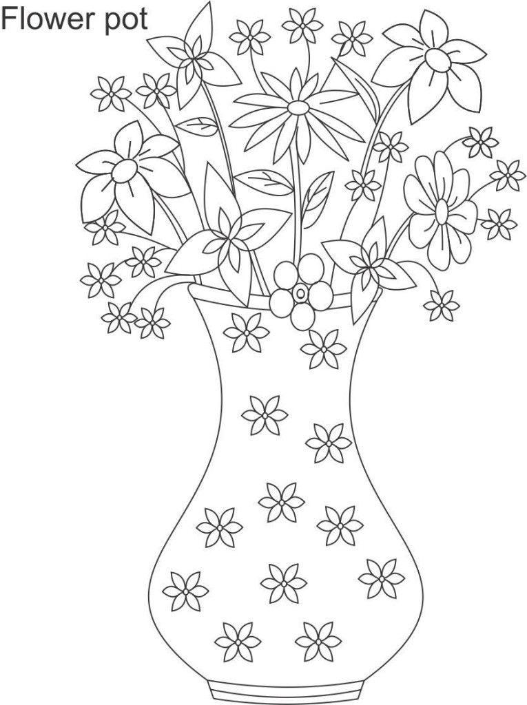 Easy Flower Pot Coloring Page Laptopezine Coloring Home