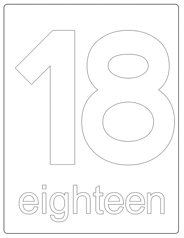Number 18 - Free Printable Coloring Pages
