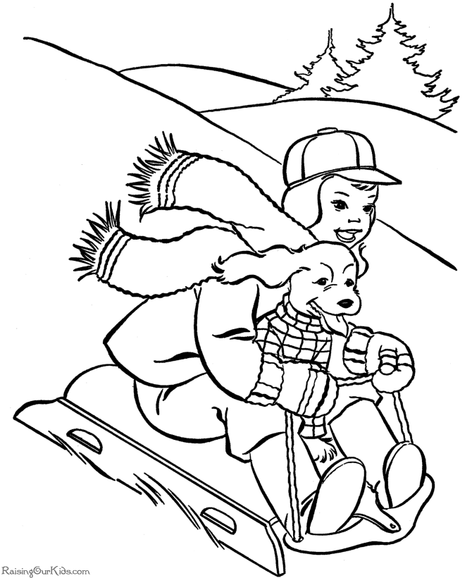 Christmas coloring pages - Dog riding sled!