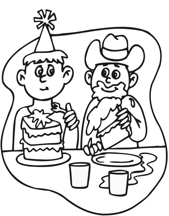Birthday Cake Coloring Page | Kids Eating Cake