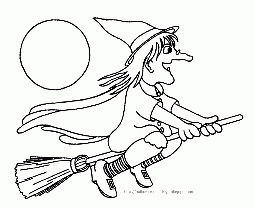 Halloween Witch Coloring Pages Cat Broom Honkingdonkey