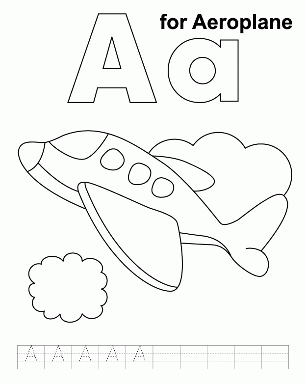 A for aeroplane coloring page with handwriting practice | Download 