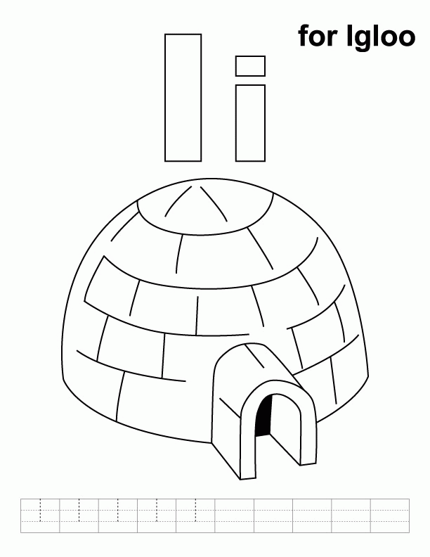 I for igloo coloring page with handwriting practice | Download 
