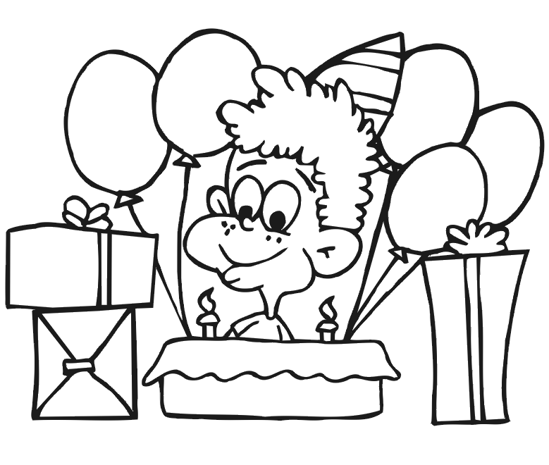 Birthday Coloring Page | A Boy With Gifts and Balloons