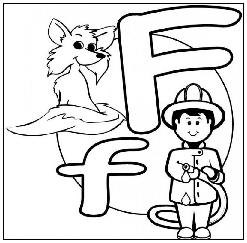 Letter F Is For Dog And Young Children Cute Coloring Page - Kids 