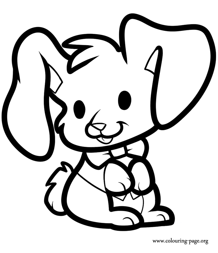 Have fun coloring this picture of a lovely rabbit sitting and wearing