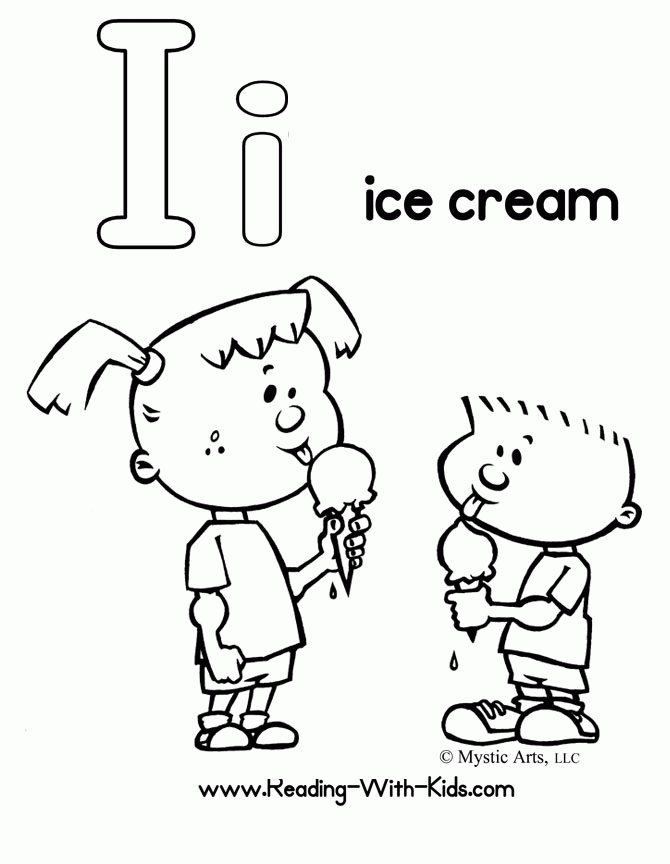 letter I Icecream Colouring Pages