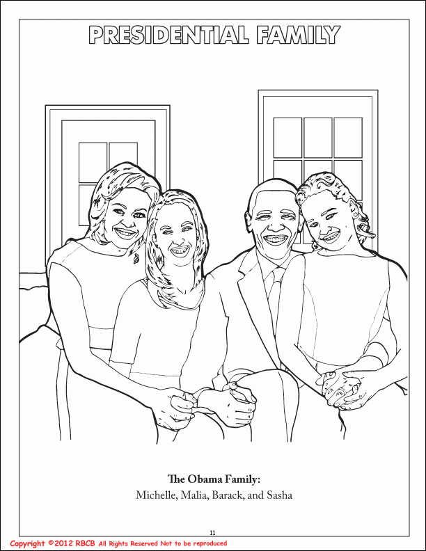 Michelle Obama and her Family Coloring Page
