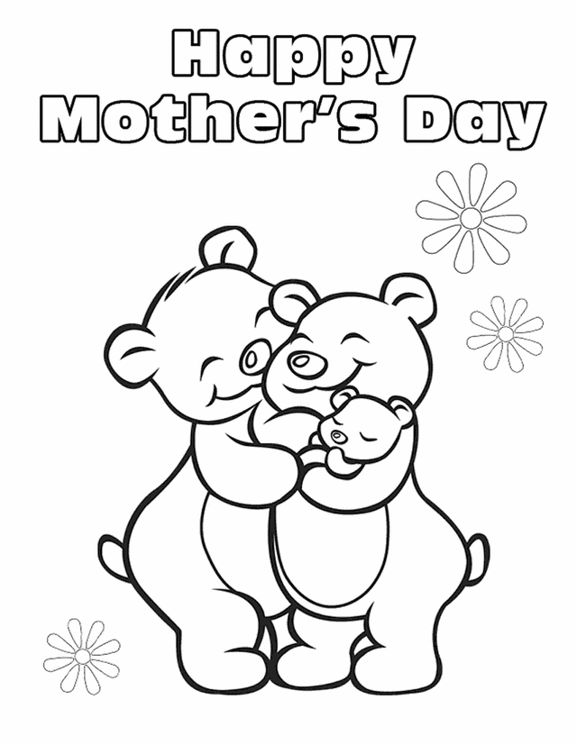 Happy Mother's Day bears - Free Printable Coloring Pages
