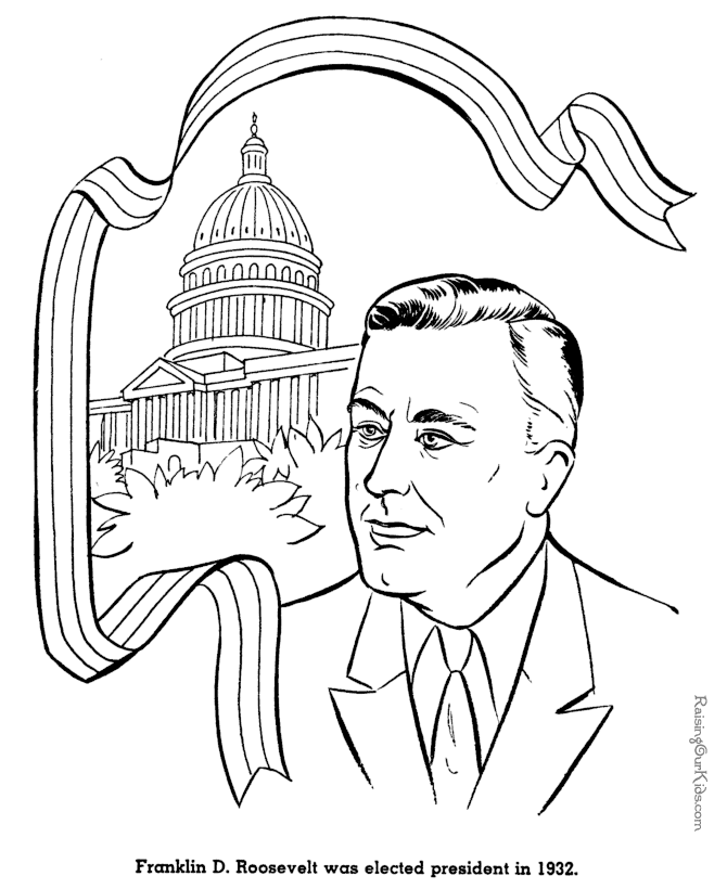 Franklin D Roosevelt coloring pages - American history for kid 102