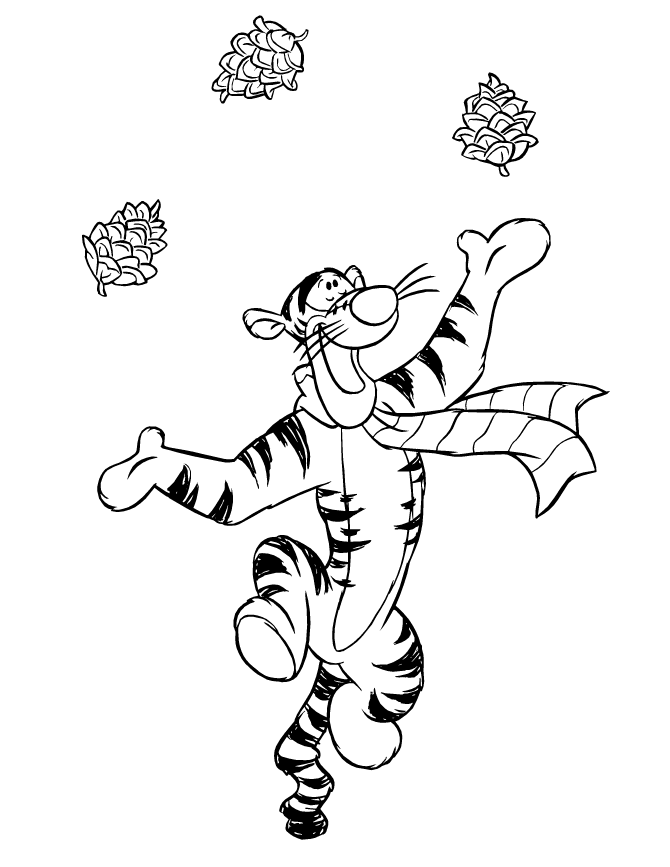 Cartoon Tigger Juggling Coloring Page | HM Coloring Pages