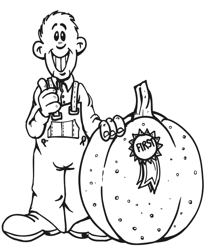 Autumn Coloring Page | Boy With 1st Place Pumpkin