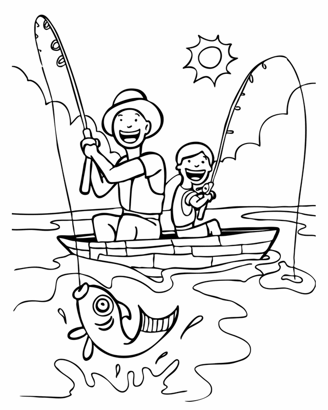 Father's Day fishing - Free Printable Coloring Pages