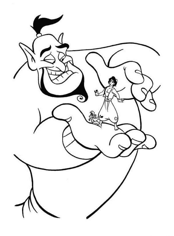 Aladdin Is In The Hands Of The Genie - Aladdin Cartoon Coloring 