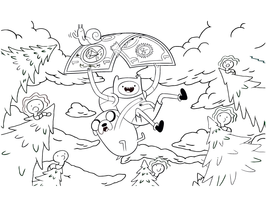 Adventure Time Finn And Jake Parachute With Money Coloring Page 