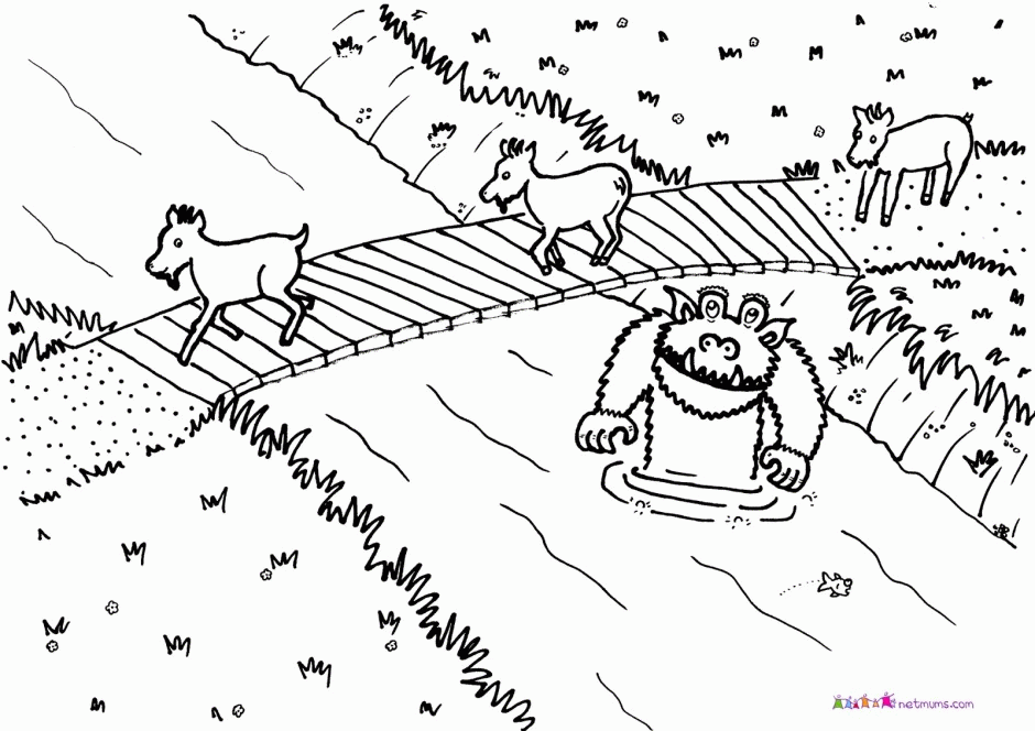 Three Billy Goats Gruff Coloring Page Pages Pictures Id 75499 