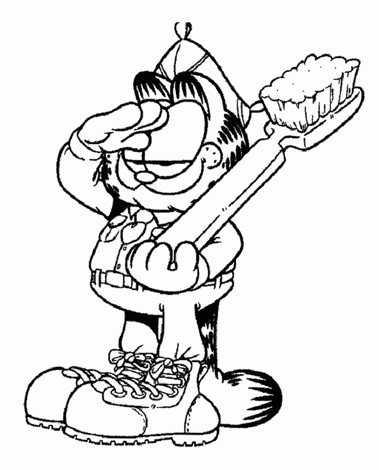 Garfield Coloring Pages : Garfield Holding Large Toothbrush 