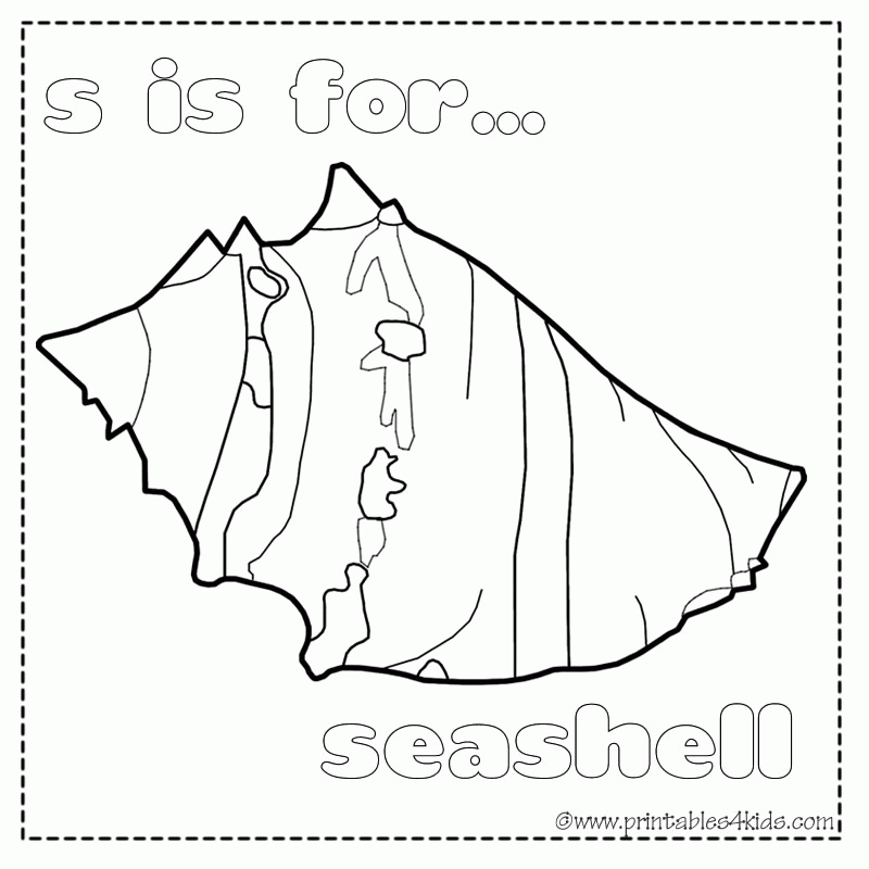 S is for Seashell coloring page : Printables for Kids – free word 
