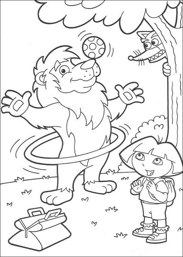 DORA THE EXPLORER coloring pages - Juggling lion and Dora