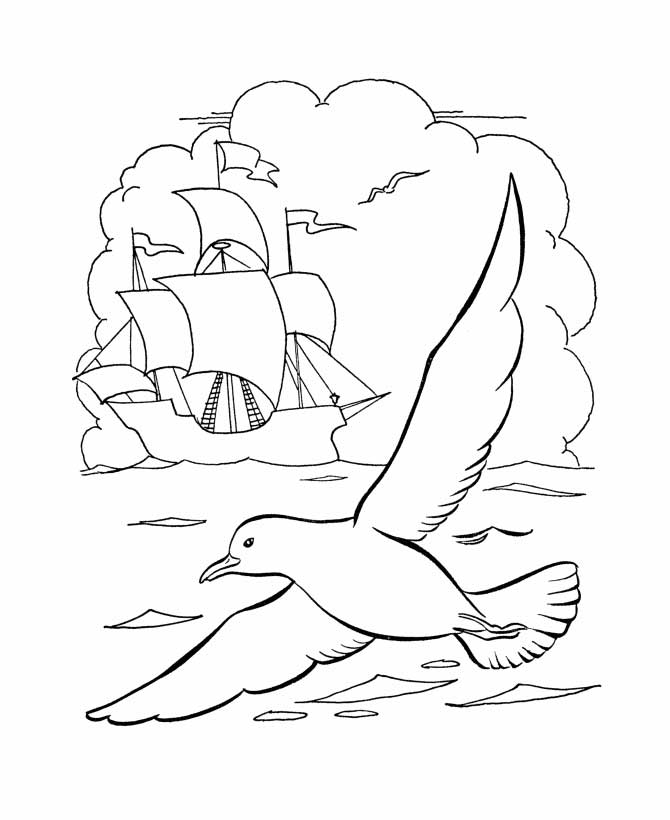 columbus ship with seagul: columbus ship with seagul – Color Kiddo