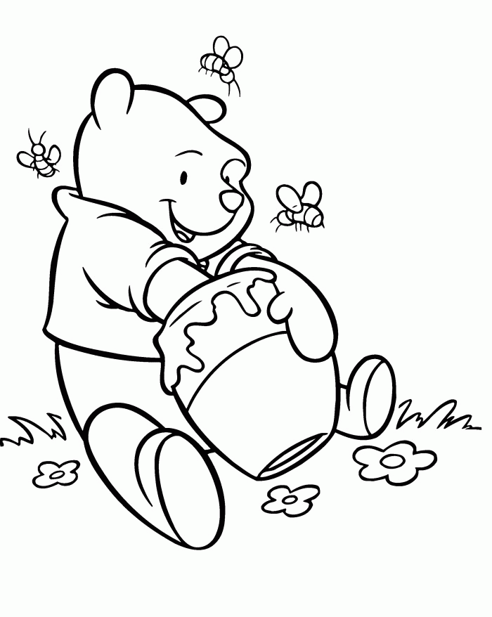 Winnie Pooh with Honey Bucket Coloring Page
