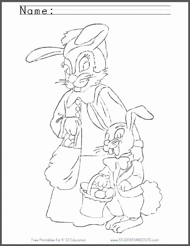 Free Printable Mother and Son Bunnies Coloring Sheet for Easter 