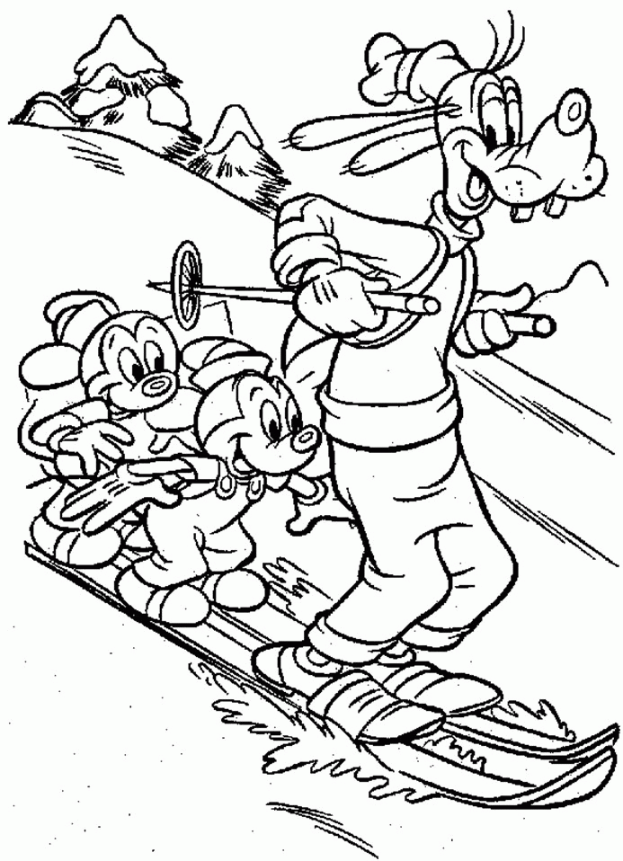 Coloring & Activity Pages: Goofy & Friends Skiing Coloring Page
