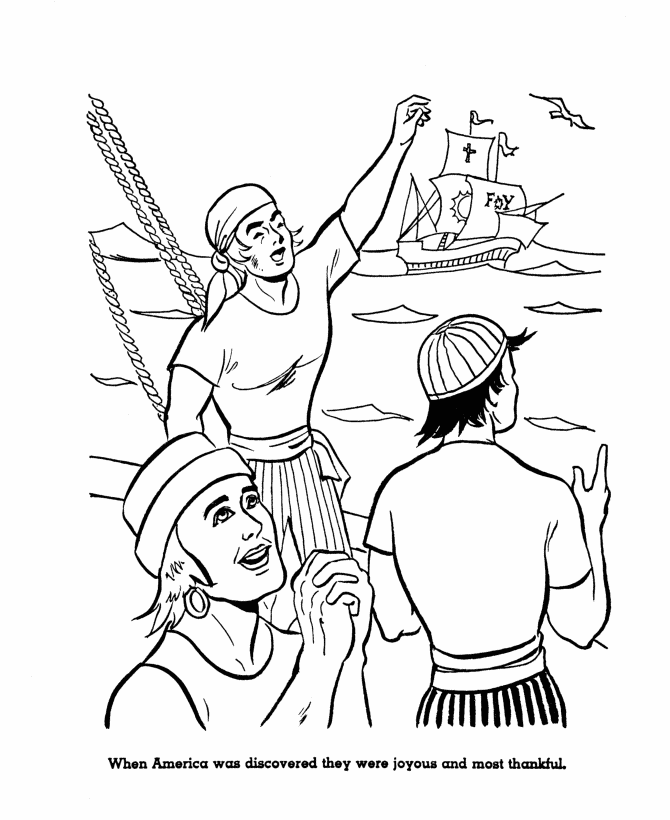 Columbus Day Coloring Pages | Columbus's crew sights land coloring 