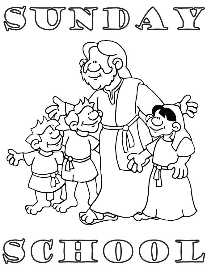 Sunday School Jesus And Kids Coloring Page | Free Printable 