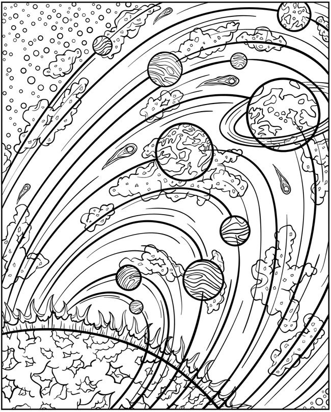Detailed Solar System coloring page for adults