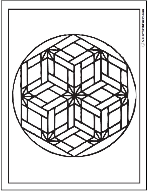 Geometric Design Coloring Pages: Flower Basket Pattern