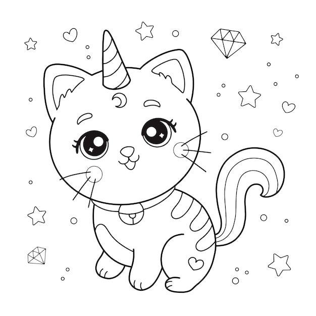 Premium Vector | Cute cartoon unicorn cat coloring page