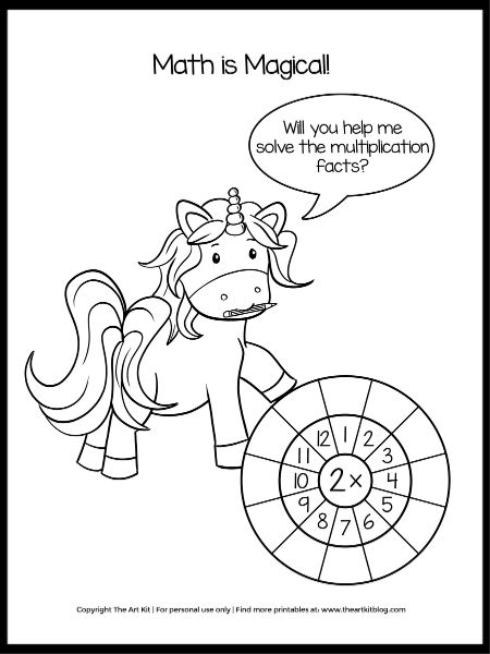 UNICORN Multiplication Math Worksheets and Coloring Pages - CUTE  Printables! - The Art Kit