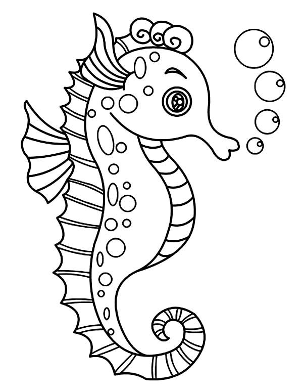 A Lovely Seahorse with Lots of Bubble Coloring Page | Kids Play ...