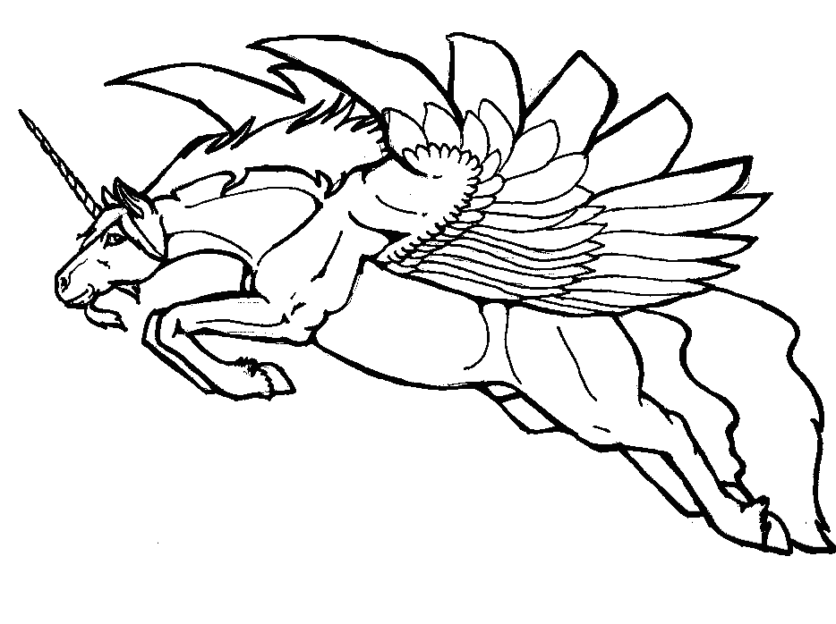 Free flying or leaping Alicorn (unicorn + Pegasus) coloring page ...