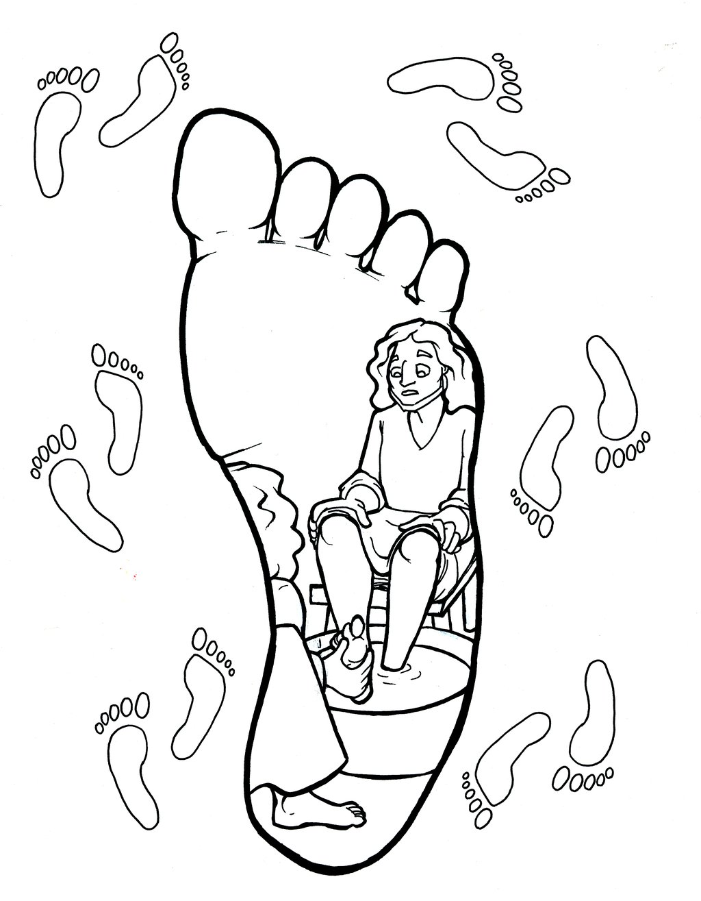 Jesus Washes Disciples Feet Coloring Page