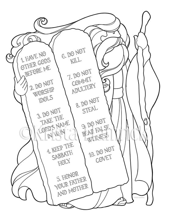 Moses and the Ten Commandments coloring page in two sizes: 8.5X11, Bible  journaling tip-in