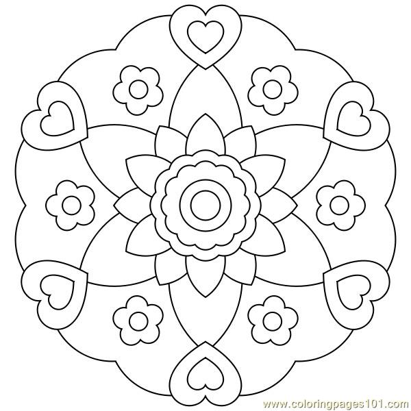 Heart flower circle Coloring Page - Free (various) Coloring Pages :  ColoringPages101.com