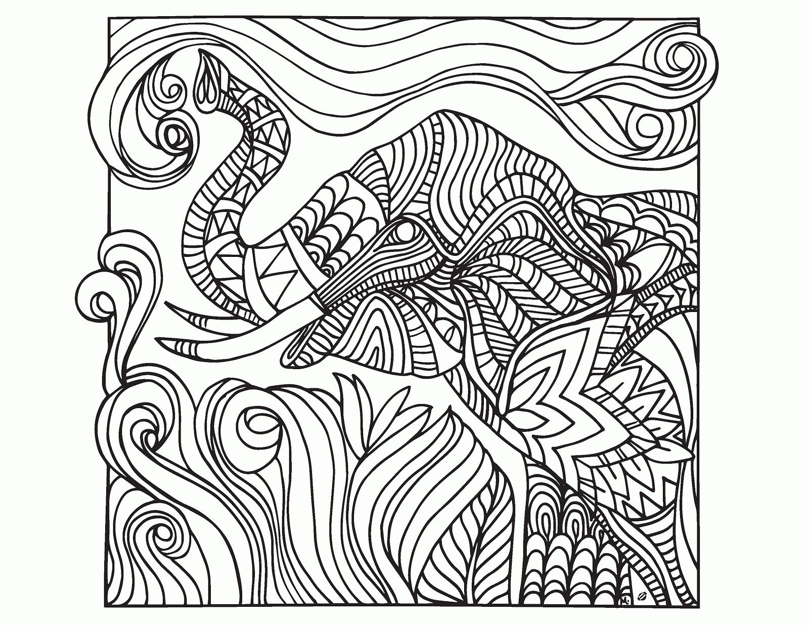 Relaxation Coloring Page - Elephant