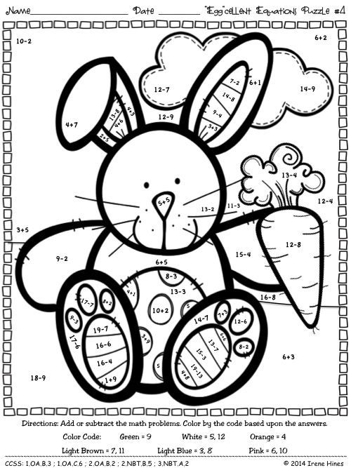 Easter Math Color by Numbers Coloring Pages | Easter math, Easter math  worksheets, Color worksheets