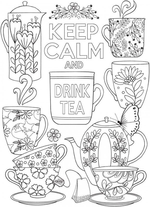 Keep Calm and Drink Tea Coloring Page