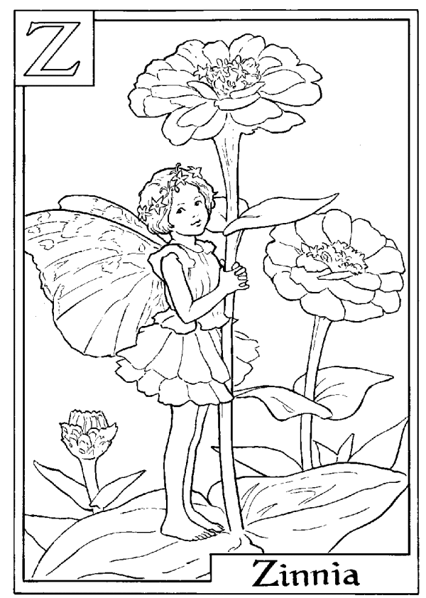 Letter Z For Zinnia Flower Fairy Coloring Page - Alphabet Coloring ...