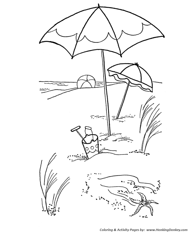 Summer Coloring - Kids Beach Play Time Coloring Page Sheets of the 