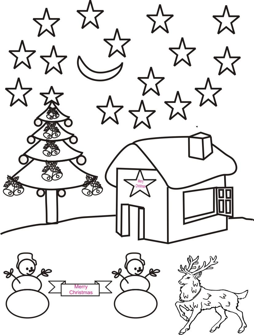 Christmas night scenery coloring page
