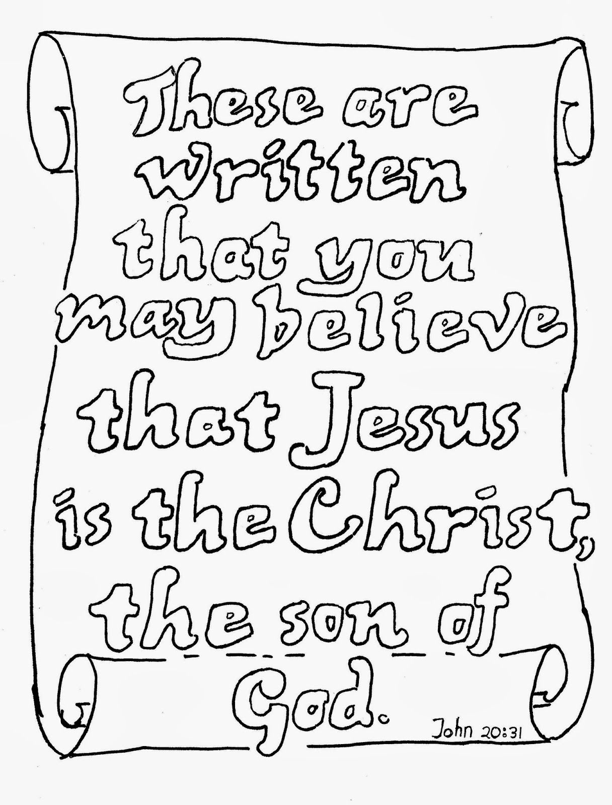 Coloring Pages for Kids by Mr. Adron: These Are Written That You May Believe,  Free Kid's Coloring Page, John 20:31