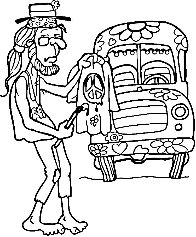Hippie printable coloring pages