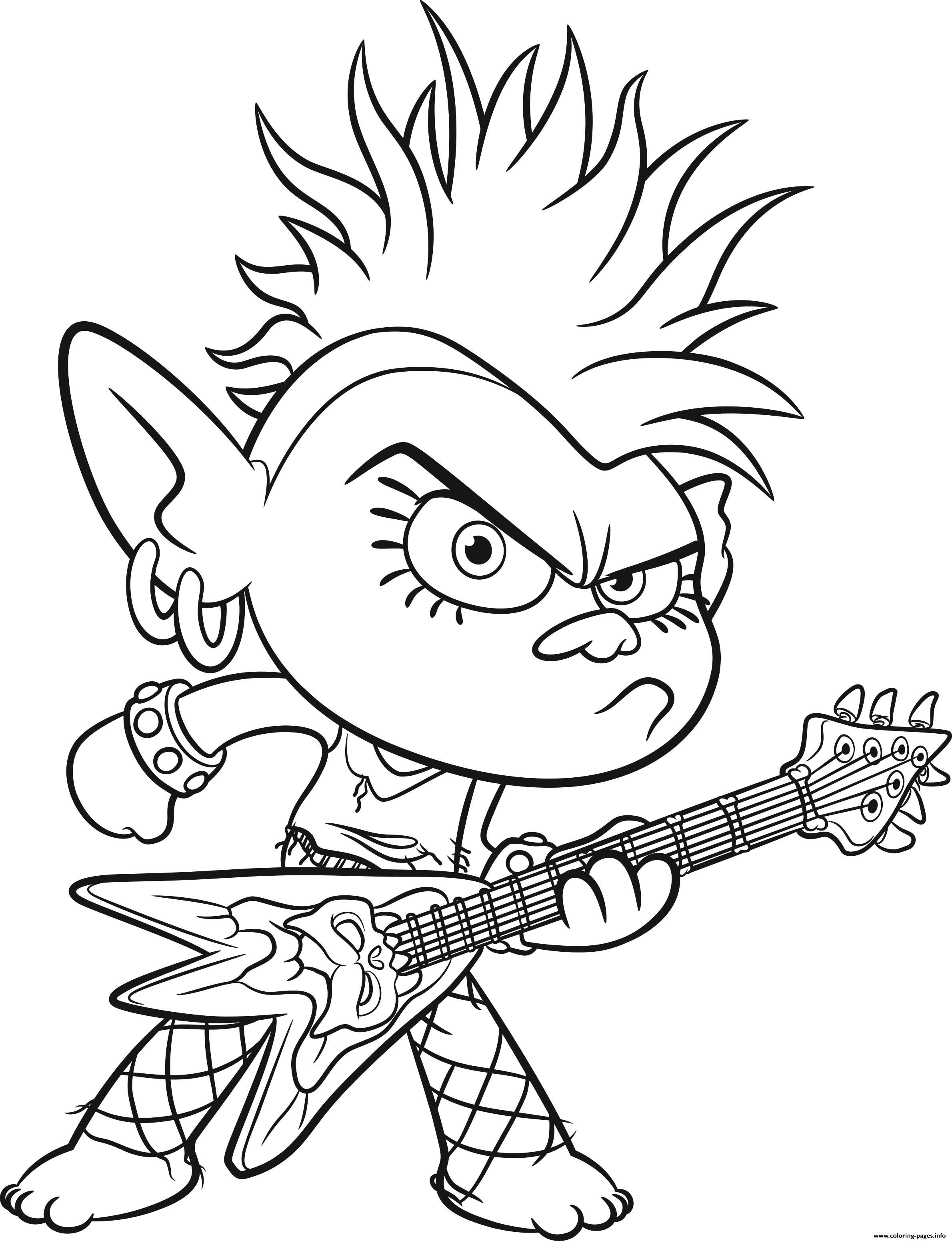Trolls 2 Queen Barb Guitar Rock Coloring Pages Printable