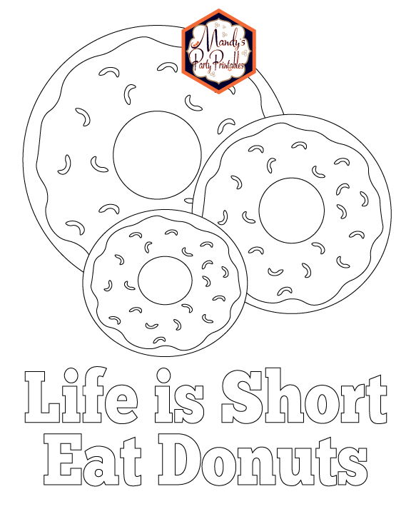 Donut Coloring Pages and Party Sign |